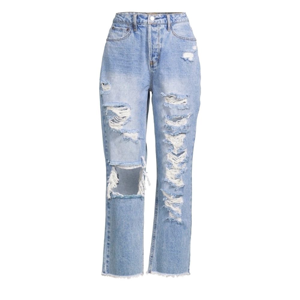 Vanilla Star NWT Jr's Light Wash Relaxed Fit High Rise Cropped Distress Jean 871